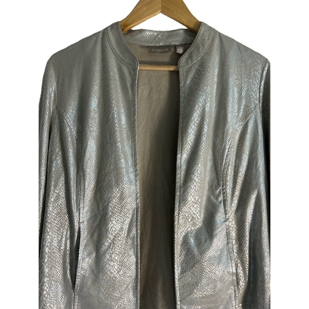Chico’s Women’s Size Medium Silver‎ Snake Print Open Front Cardigan Jacket - Picture 3 of 8